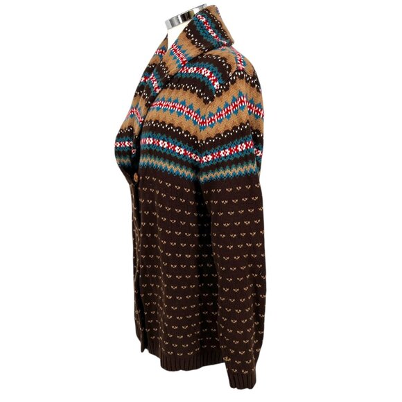 Chaps Southwest Shawl Collar Cardigan Upcycled Sweater Brown Size XL - Picture 6 of 13